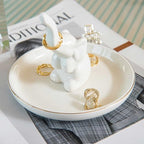 Elephant Ring Holder Dish, Ceramic Jewelry Tray Trinket Dish for Necklace Keychain Organizer, Cute Funny Birthday Wedding Mothers Day Gift for Women Friends Girls - style: White Elephant