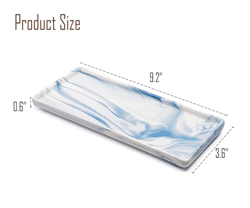 9.2" Porcelain Small Bathroom Tray, Ceramic Countertop and Vanity Tray for Cosmetics, Perfume, Jewelry, Candle - Soap Tray for Kitchen Counter (Blue) - color: Blue, size: 9.2" x 3.6" x 0.6"