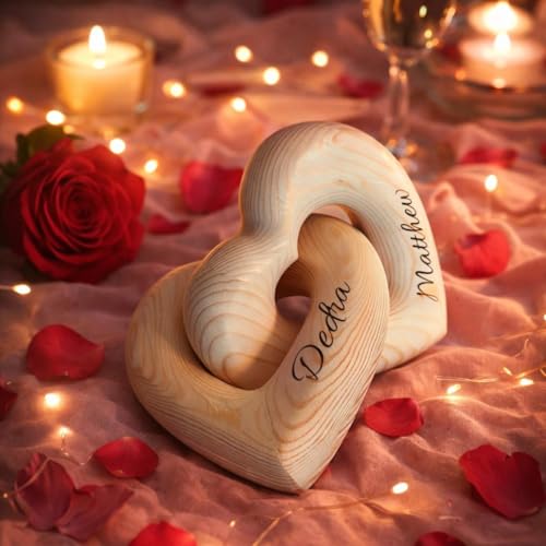 Mother’s Day Father’s Day Gift with Custom Names, Personalized Infinity Heart Sculpture, Interlocking Hearts Decoration Wooden Love Knot Heart Couple Gifts Keepsake Wedding Anniversary Present