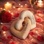 Mother’s Day Father’s Day Gift with Custom Names, Personalized Infinity Heart Sculpture, Interlocking Hearts Decoration Wooden Love Knot Heart Couple Gifts Keepsake Wedding Anniversary Present