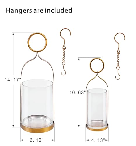 4" & 6" Wide Handmade Sturdy Glass Cylinder Jar with Metal Stand in Antique Brass, Display Glass Container for Candles and Plants, Hurricane Lantern, Candle Holder, Industrial, Farmhouse, Outdoor - size: 6"x15" 4"x11"