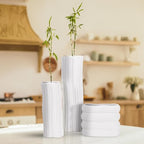 Howard Elliott Collection Hirst Ceramic Vase, White Ripple Texture Modern Abstract Decorative Flower Vase for Weddings, Floral Arrangements, Living Room & Home Decor, 4.75 x 4.75 x 15.75 Inch - size: 15.8"L x 4.8"W