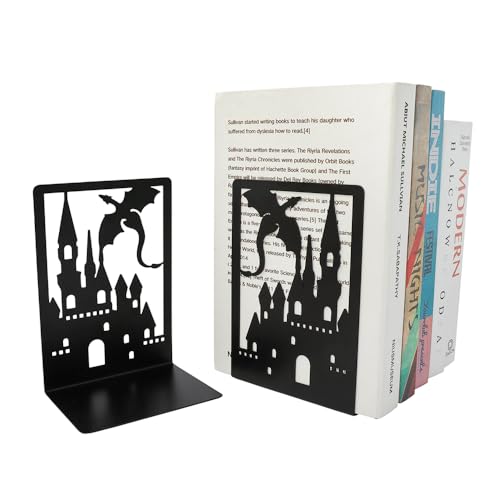 Book Ends, Bookends, Book Ends for Shelves, 1 Pair Non Skid Metal Book Divider Decorative Holder, Abstract Art Desgin Book Stopper Supports for Office, Home (Dragon C) - color: Dragon C