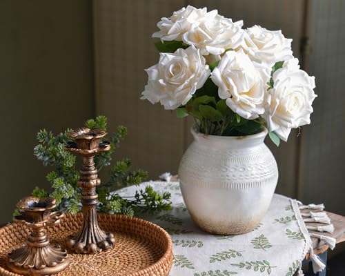 Quoowiit Ceramic Rustic Farmhouse Vase, White Distressed Flower Vase for Home Decor, Boho Decorative Vases for Centerpiece Table Decorations, Vases for Living Room Kitchen Entryway Mantle Shelf Decor - color: White