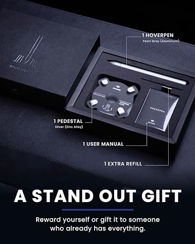 novium Hoverpen - Luxury Pen for Men & Women, Vertically Standing Executive Ballpoint Pen with Top Grade Free-Flowing Ink Refill, Metal Made, Unique Gifts, Luxury Pen for Men, Mens Gifts Ideas - color: Pearl Gray