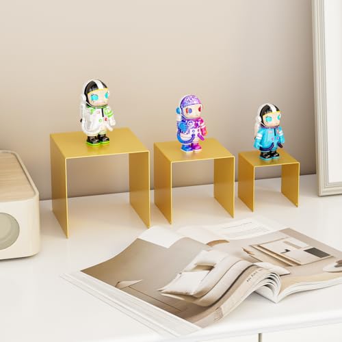 Matte Metal Display Stand,6 Pcs 2 Set Display Risers for Display, Metal Rectangular Display Shelf for Showcase, Dessert, Toys, Perfume (Gold, 3''x4''x5) - color: Gold, size: 3''x4''x5"