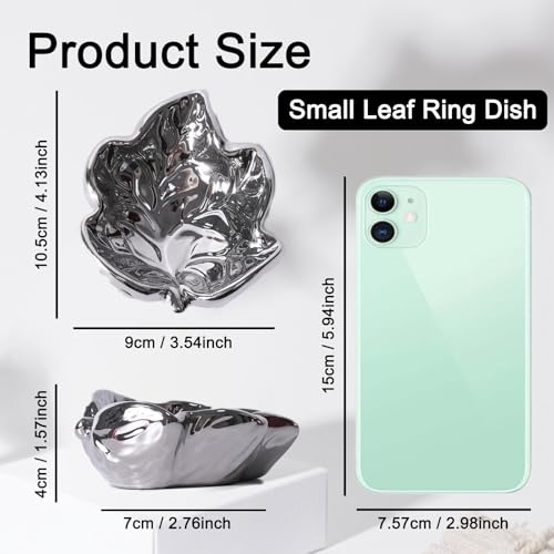 Jewelry Tray, Ceramic Leaves Jewelry Dish, Ring Holder Dish, Small Trinket Tray, Washable Key Bowl (1, Silvery) - color: Silvery