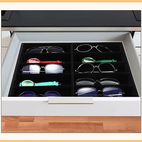 Batiyeer Sunglasses Organizer Storage Tray 10 Grids Eyewear Watch Holder Display Stackable Ice Velvet Tray Women(Black,2 Pcs) - color: Black