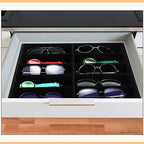 Batiyeer Sunglasses Organizer Storage Tray 10 Grids Eyewear Watch Holder Display Stackable Ice Velvet Tray Women(Black,2 Pcs) - color: Black