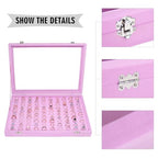 Siveit Velvet Ring Display Tray Organizer Box with Transparent Lid, 100 Slot Ring Holder Showcase For Store Display Jewelry Show Home, Pink - color: Pink