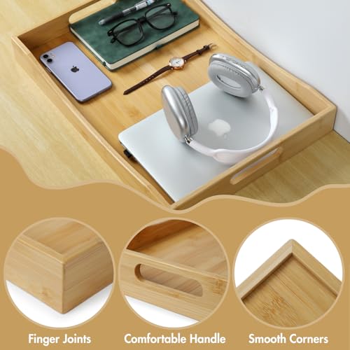 Gobam Bamboo Serving Tray with Handles, 19.7 x 13.8 inch Rectangular Decorative Tray for Entryway, Kitchen, Dining & Living Room, Large Wooden Breakfast Trays for Bed, Coffee Table & Ottoman - color: Natural, size: 19.7" x 13.8" x 2.4"
