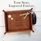 Personalized Engraved Leather Valet Tray with Custom Text, Engraved Gift for Couples – Custom Leather Catchall Organizer for Men & Women Wedding - style: Couple