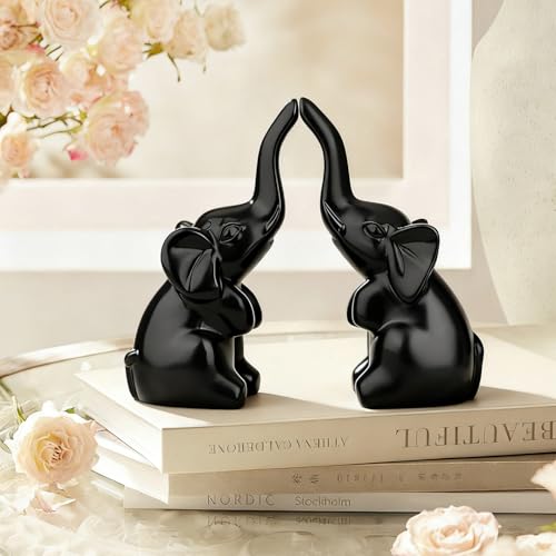DUQGUHO Mini Black Elephant Gifts for Women, Modern Style Small Animal Statue, 2PCS Elephant Decor for Desk Shelves 3.5Inch - color: Black