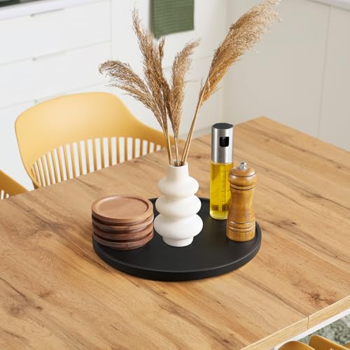 12 Inch Wood Round Tray, Wooden Decorative Serving Coffee Table Tray Centerpiece Candle Holder for Black Kitchen Dining Room Home Decor Coffee Table Decor and Accessories - color: Black, size: 12"