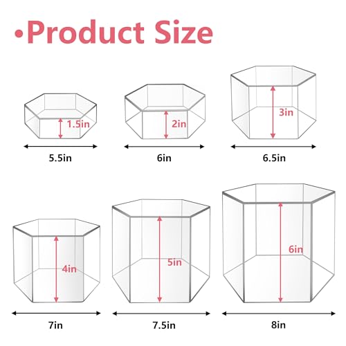 6 Pcs Buffet Risers, Dessert Stands, Acrylic Boxes for Display, Hexagonal Jewelry Showcase, Riser Display Cases Acrylic Display Base, Clear - color: Clear-Hexagonal