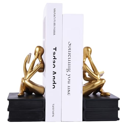 Reading Figurine Book Ends Book Lovers Gifts for Bookshelf Decorations for Readers, Graduates, Students, Teachers, Sculpture Home Decor for Shelves Desk Office Living Room (Black/Gold) - color: Black/Gold