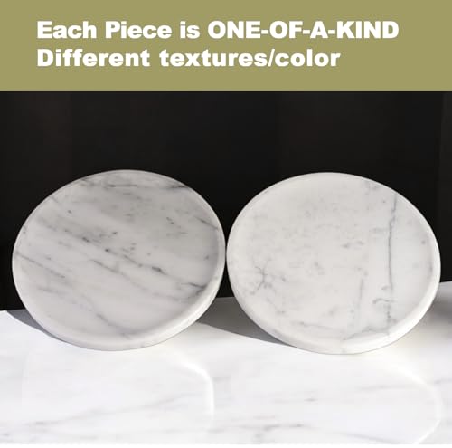 Natural Marble Decorative Tray for Bathroom Bedroom Kitchen Dresser, 9.8” Round Vanity Trays for Jewelry, Perfume, Cosmetic, Candle, Countertop Storage Organizer for Home Decor White, Arabescato - color: Arabescato, size: 9.8"