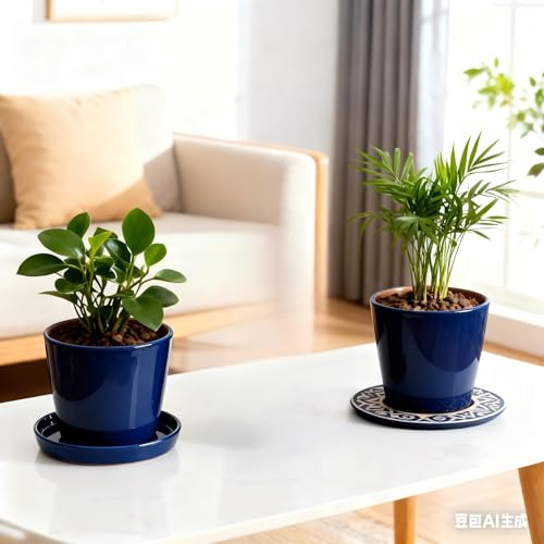 Yukfona Ceramic Plant Saucer Pot Tray 6, 8, 10 Inch Blue, Planter Saucers for Indoors Outdoor, Durable Sturdy Flower Drainage drip Water Tray for Glazed Pots Base - color: Blue, size: 6+8+10in 3pack