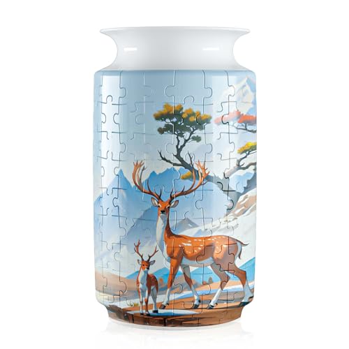 3D Puzzle Vase Unique Flower Vase for Adults Made by 162 Curved Plastic Puzzle, Relax Puzzles for Adults, DIY Jigsaw Creative Gift for Parents & Housewarming - color: Sika Deer