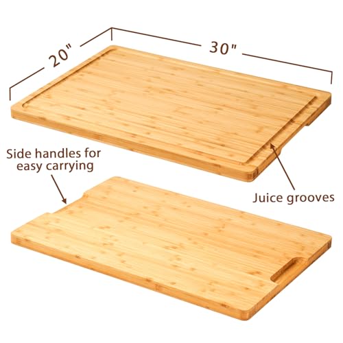 Allsum 30x20" Bamboo Cutting Board for Kitchen, Extra Large Wood Charcuterie Board with Side Handles and Juice Grooves, Stove Top Cover, Noodle Board over Sink, Cheese Serving Tray - size: 30"L x 20"W