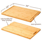 Allsum 30x20" Bamboo Cutting Board for Kitchen, Extra Large Wood Charcuterie Board with Side Handles and Juice Grooves, Stove Top Cover, Noodle Board over Sink, Cheese Serving Tray - size: 30"L x 20"W