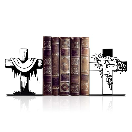 Jesus and Cross Decorative Bookends for Shelves, Christian Gifts for Women, Religious Bookshelf Decor with Faith-Based Design for Home and Room Accents