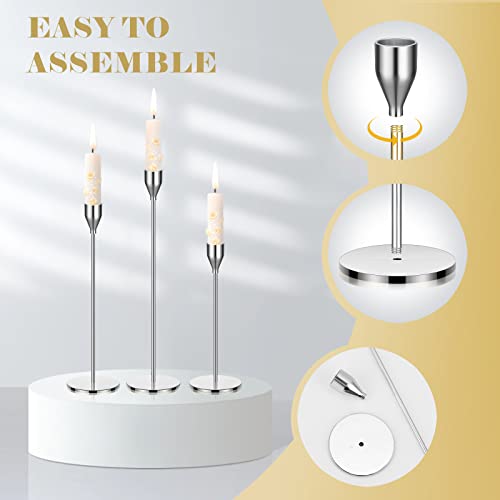 Potchen 27 Pack Silver Candles Holder, 9 Sets Metal Taper Candlestick Holders Fit 0.75 Inch Thick Pillar Candles, Vintage Modern Candle Sticks Centerpiece Decor for Wedding Home Dinning Anniversary - color: Silver