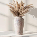 Rustic Distressed Ceramic Threaded Vase, 11" H Handmade Wabi Sabi Decor Vase (Antique Terracotta with Lime White & Distressed Black Patches) for Living Room Table Centerpieces, Entryway & Fireplace - size: 11 inch-B
