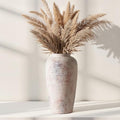 Rustic Distressed Ceramic Threaded Vase, 11" H Handmade Wabi Sabi Decor Vase (Antique Terracotta with Lime White & Distressed Black Patches) for Living Room Table Centerpieces, Entryway & Fireplace - size: 11 inch-B