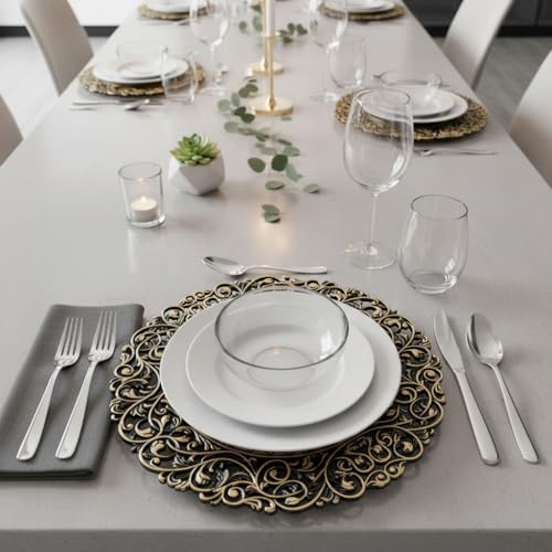 13inch Round Plastic Charger Plates,Set of 8,Charger Plates for Dinner,Wedding,Party,Event Decoration. (Black gold edge) … - color: Black gold edge
