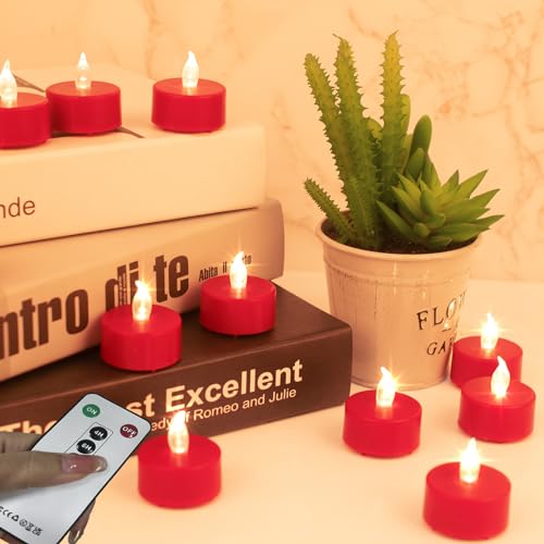 Hanzim Tea Light Candles with Remote Control,Flickering Flameless LED Candle,Long Lasting 400+Hours,Battery Operated with Timer for Home Decoration Seasonal &Festival Celebration Red (24pcs) - color: Remote-Red, size: 24pack