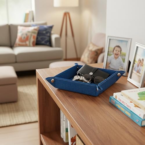 UnionBasic Small Valet Tray, Jewelry Tray for Rings Watches Earrings, Entryway Catchall Caddy for Coins Keys Change, Nightstand Bedside Valet Holder, Trays for Electronic Gadgets, Denim Blue - color: Denim Blue, size: 5.4" x 5.4" x 1.6"