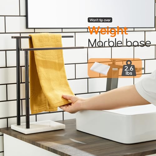 Stand Towel Holder for Bathroom Vanity Countertop 2-Tier Towel Racks Freestanding with Thicken Marble Base, Oil Rubbed Bronze Stainless Steel AN7003ORB - color: Oil Rubbed Bronze, size: 2-Bar