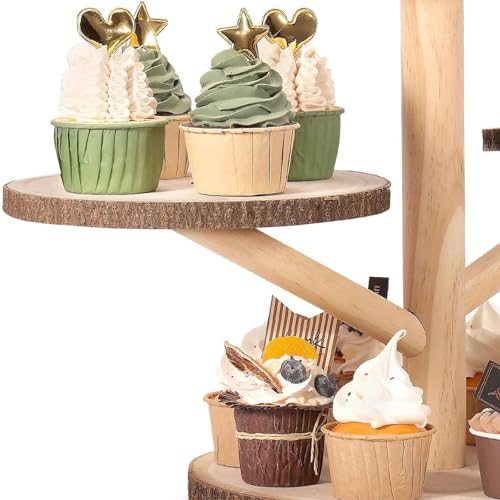 4 Tiered Rustic Wood Cupcake Stand, Detachable Cupcake Tower Holder Wood Dessert Display Platter for Birthday Graduation Tea Party Wedding Decoration