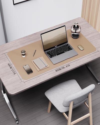 YSAGi Double-Sided Desk Pad, 35.4"x17"Leather Desk Mat, Eco Cork Desk Pad Protector,Large Mouse Pad,Waterproof Desk Blotter for Office/Home(Apricot) - color: Apricot+cork, size: 35.4"x17"