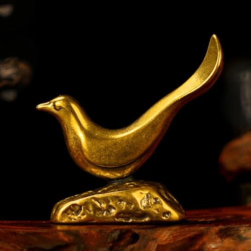 CHOVY Minimalist Solid Brass Bird Sculpture - 100% Pure Brass Handmade Figurine, Retro Vintage Desk Decor, Mid-Century Modern Home & Office Art Accent, Collectible Minimalist Oddity - color: Simple Bird