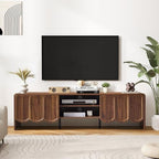 Modern 63" TV Stand, Wood Entertainment Center with Sliding Doors, Media Console for TVs Up to 70", TV Stand for Living Room, Walnut - color: Walnut