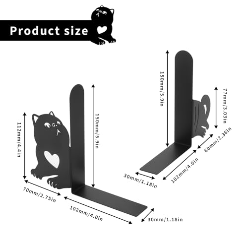 Book Ends, 1 Pair Cute Cat Metal Bookends, Creative Decorative Book Holders for Home Office Bookshelf, Cat Lovers Gifts, Library Desk Book Stopper for Shelves, Exotic Shorthair - style: Exotic Shorthair