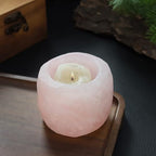 rockcloud Natural Raw Rose Quartz Taper Tea Light Candle Holder Air Plant Holder Healing Stone Home Decoration Figurine - color: Pink