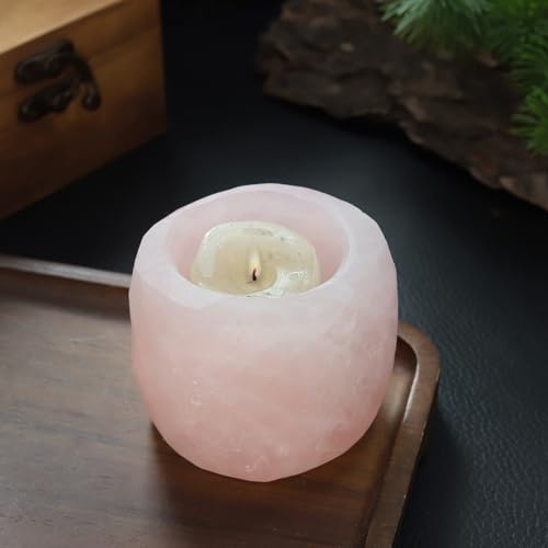 rockcloud Natural Raw Rose Quartz Taper Tea Light Candle Holder Air Plant Holder Healing Stone Home Decoration Figurine - color: Pink