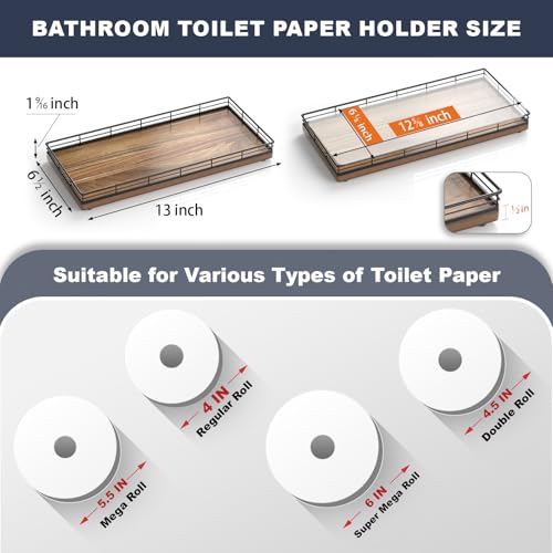 Acacia Bathroom Toilet Tank Tray, 13" Wood Toilet Paper Storage Basket Back of Toilet Basket Organizer, Vanity Tray for Perfume Makeup Candle Kitchen Counter Coffee Table Decor - color: Acacia, size: 13" x 6.5" x 1.5"