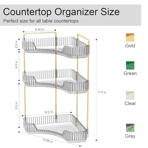 GTI 3-Tier Corner Bathroom Counter Organizer, Large Capacity Makeup Organizer Countertop, Perfume Cosmetics Skincare Vanity Organizers, Exquisite Countertop Storage for Women (Gray) - color: Grey, size: 10" x 10" x 17.5"