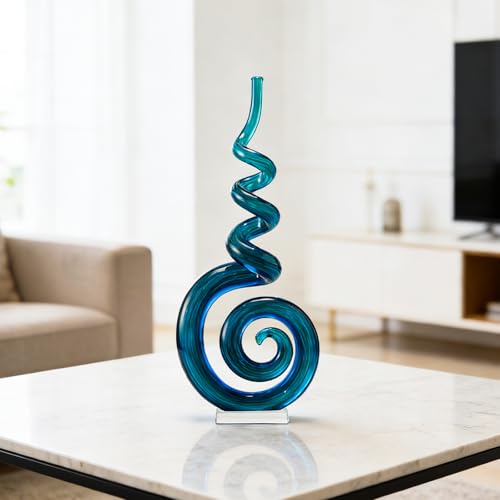 15" Tall Hand-Blown Murano-Style Glass Sculpture Statues Art Ornament Statue Figurines Home Decor Accent Piece Coastal Ocean Nautical Home Decor,Shelf,TV Stand,Tabletop Centerpieces,Wonderful Gift - color: Sky Blue