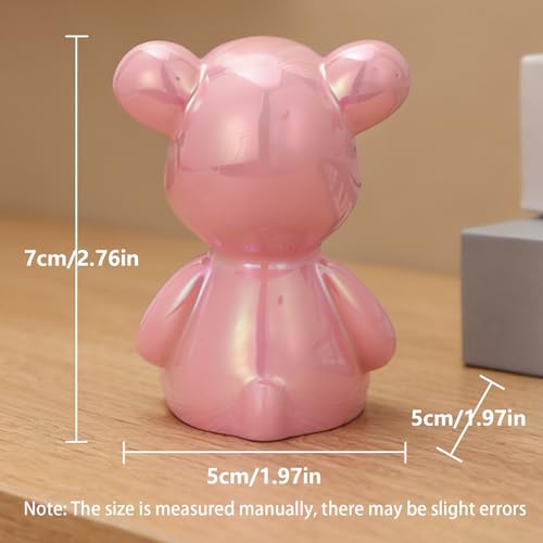 Small Bear Figurines Animal Sculpture Home Décor for Living Room Bedroom Office Statues Desktop Cabinets Tabletop Decor for Women Mom Birthday Gift(Pink) - color: Pink
