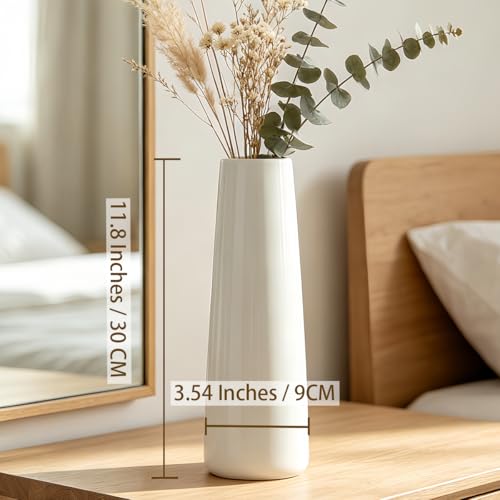 12 Inch White Vase Ceramic Flower Vase, Tall Vases for Pampas Grass, Home Decor, Modern Textured Vases for Living Room Decorations,Table Centerpieces,Shelf,Farmhouse Small Ceramic Vase - style: Shape 12