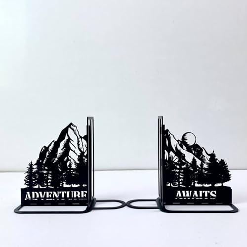 Custom Mountain Bookends for Shelves Decorative, Mountain Range Bookshelf Holder, Mountain Book Ends Metal Art, Book Stopper for Heavy Books - color: Design 06