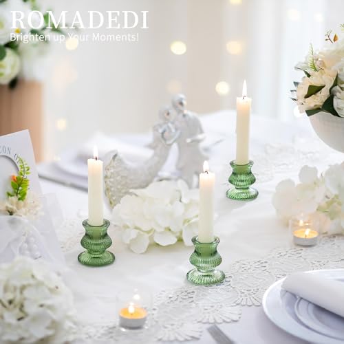Romadedi Glass Candle Holders for Candlestick - 10 Pcs Green Ribbed Tapered Candle Holder Bulk for Table Centerpiece Christmas Decor Party Living Room Dinner Advent - color: Green, size: 10 Pcs