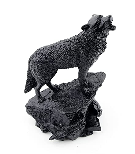 Black Wolf Sculpture Wildlife Howling Wolf Statue and Figurine - color: Black001