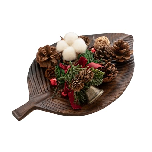 Acacia Wood Leaf Design Serving Tray - Decorative Wooden Platter for Charcuterie, Cheese, Fruit, Kitchen Table Decor