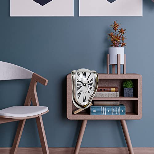 Melting Clock Dali Melted Clock Gift Decor Art Inspired Wall Clock Twisted Shelf Hanging Surrealist for Decorative Shop Office Home Desk Roman Silve… - color: Roman Silve